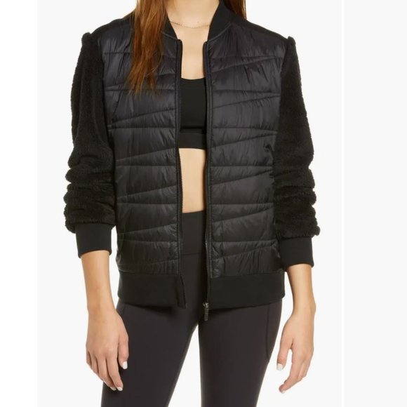 Zella Jackets & Coats Zella Mixed Media Quilted Cozy Jacket Black